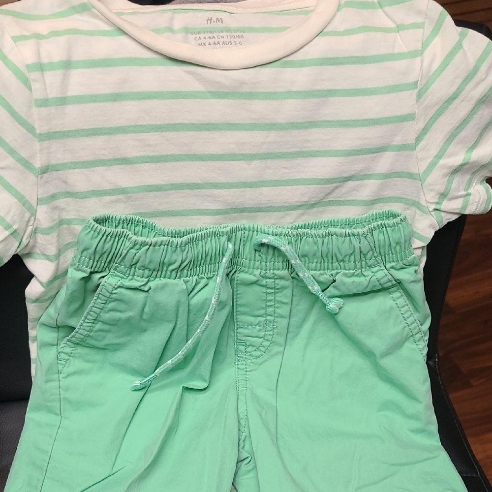 H&M Green Striped Shirt and Shorts Set
